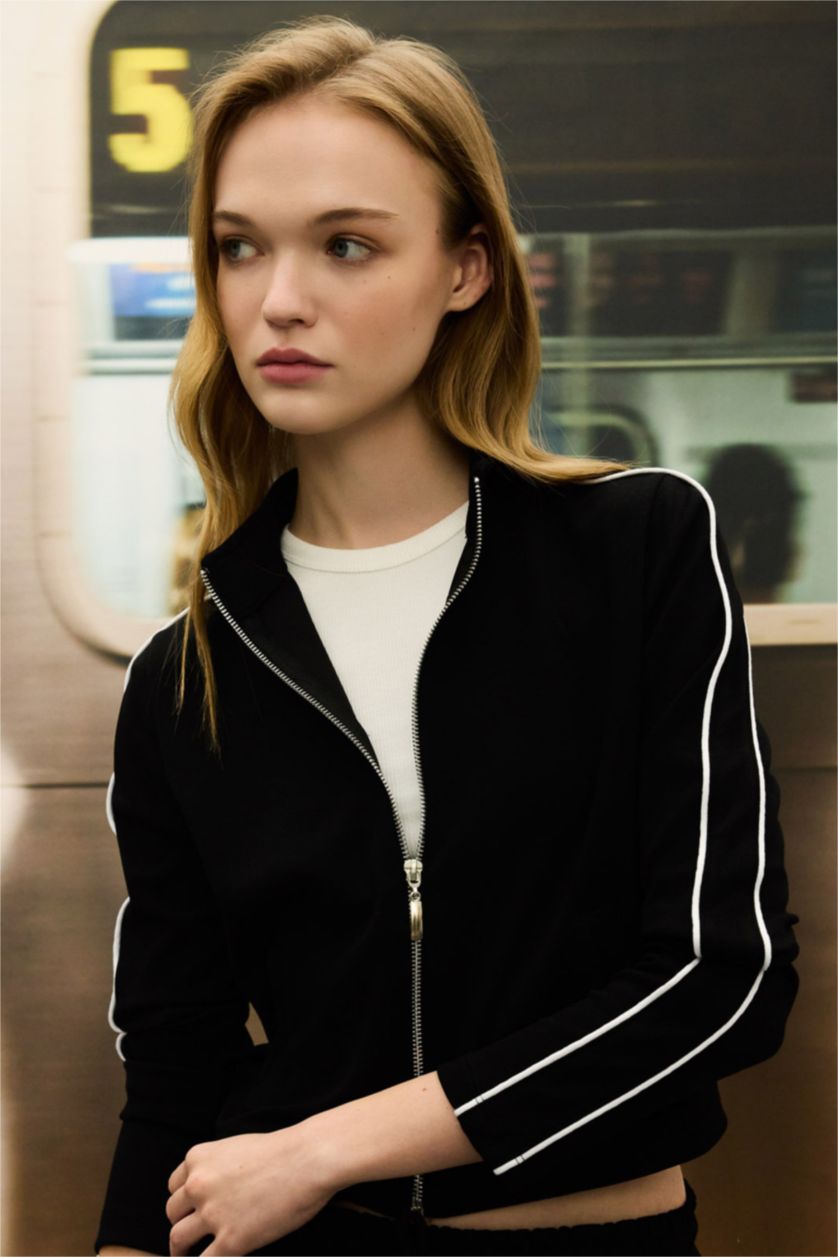 FEMME Noir Cardigan slim en Modal à demi-col roulé