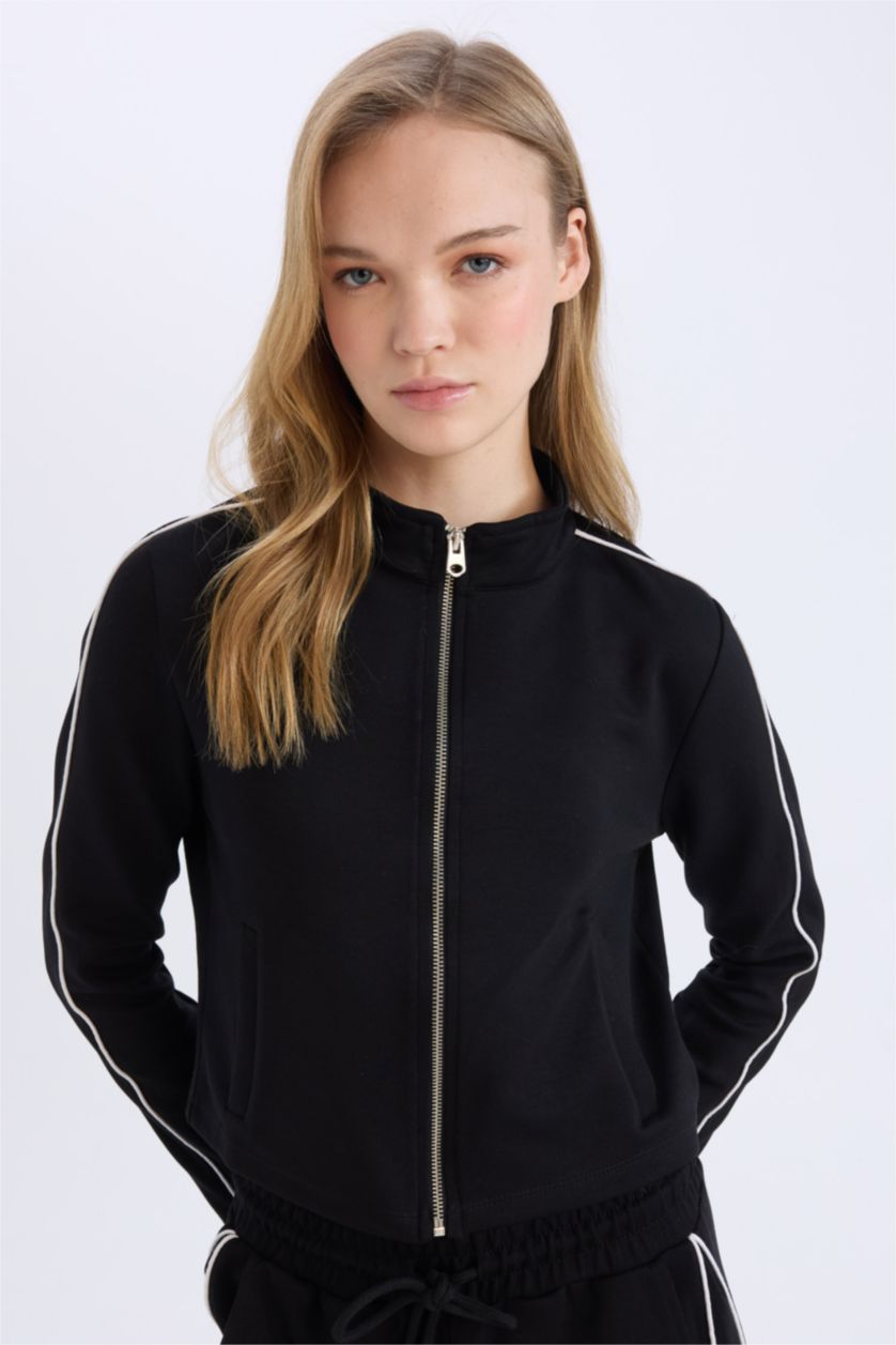 FEMME Noir Cardigan slim en Modal à demi-col roulé