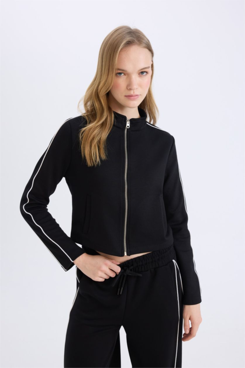 FEMME Noir Cardigan slim en Modal à demi-col roulé