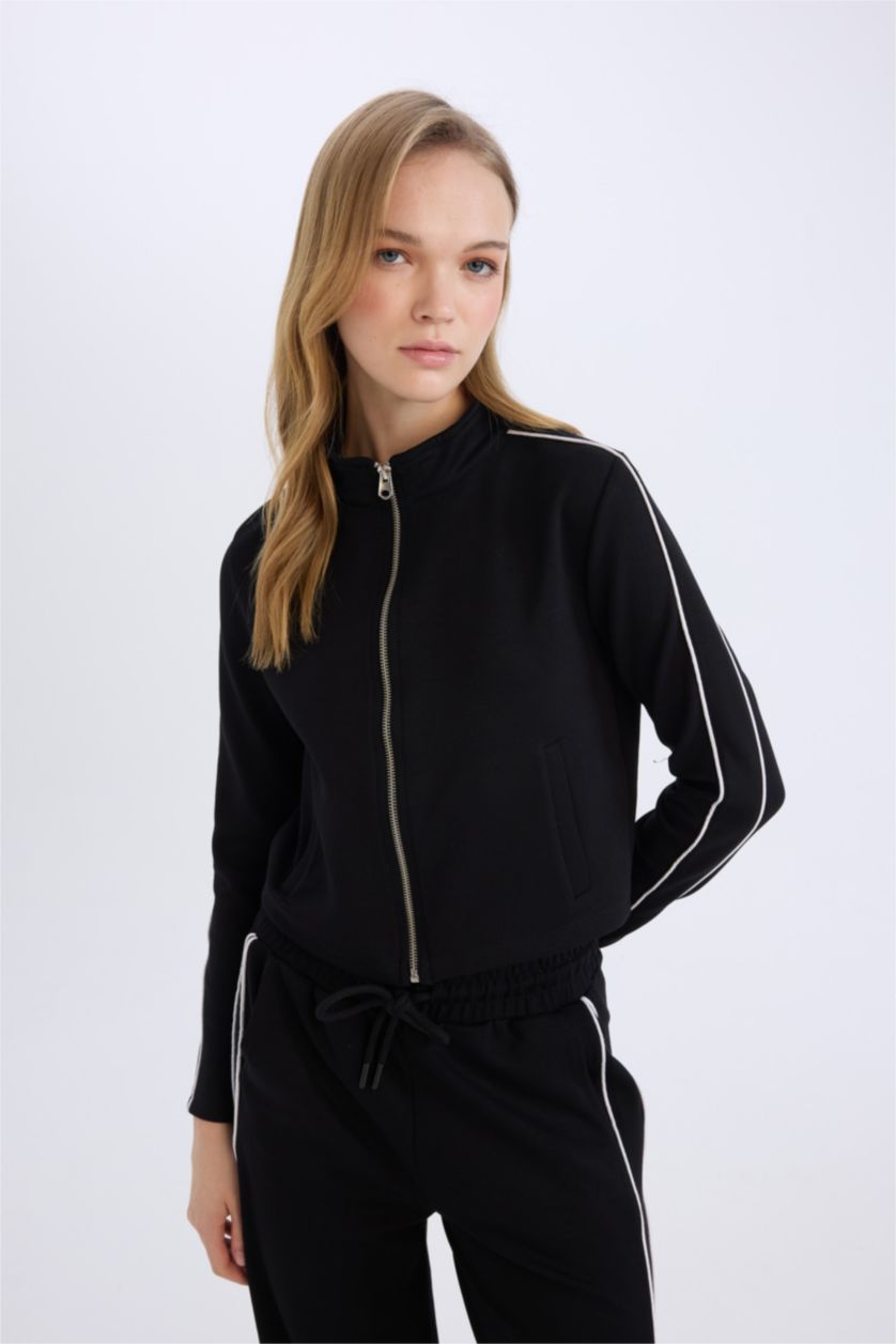 FEMME Noir Cardigan slim en Modal à demi-col roulé
