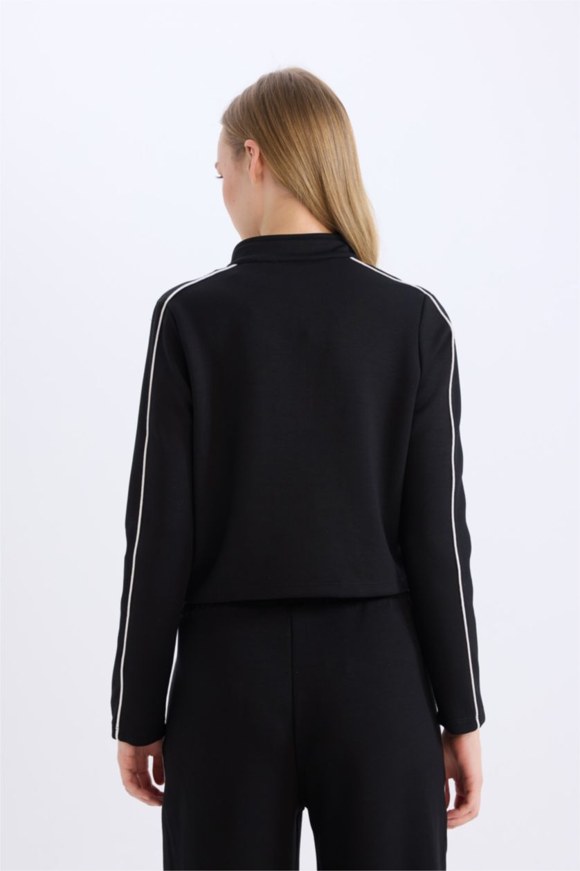 FEMME Noir Cardigan slim en Modal à demi-col roulé