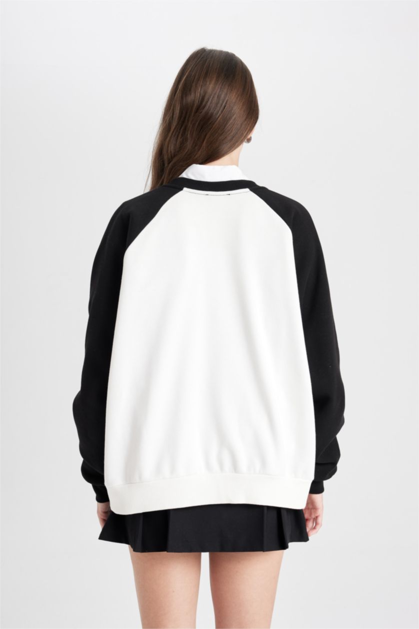 WOMAN Black Loose Fit Color Block Printed Sweatshirt