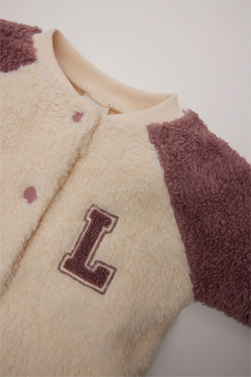 Kız Bebek Kum Kız Bebek Baskılı Bisiklet Yaka Çıtçıtlı Welsoft Pelüş Hırka