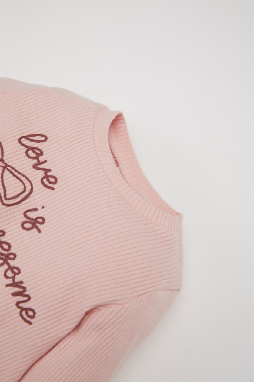 BABY GIRL Pink Baby Girl Crew Neck Printed Corduroy T-Shirt