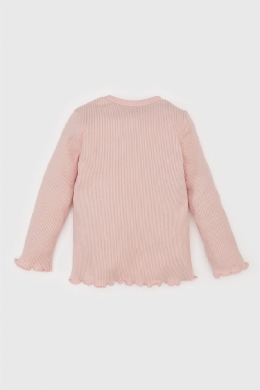 BABY GIRL Pink Baby Girl Crew Neck Printed Corduroy T-Shirt