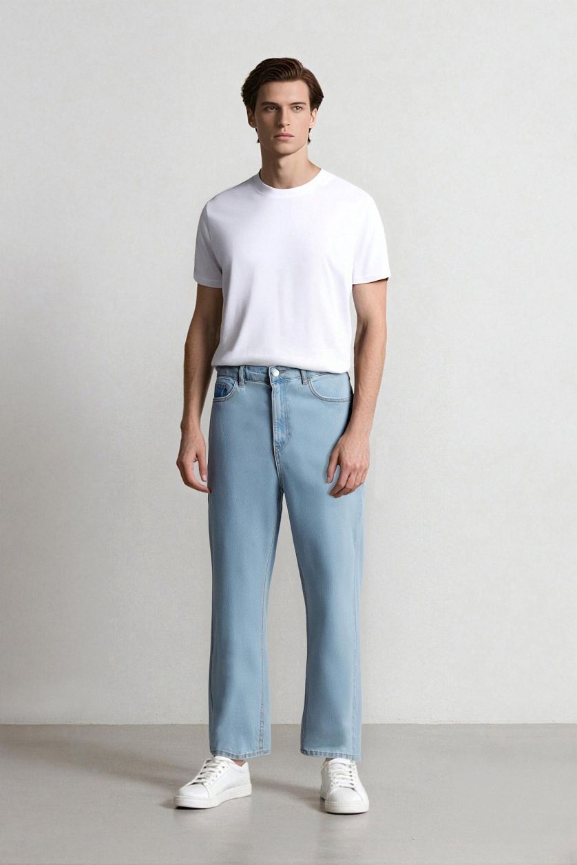 رجال أزرق فاتح بنطلون جينز سليم فيت بقالب ضيق وخصر عالي