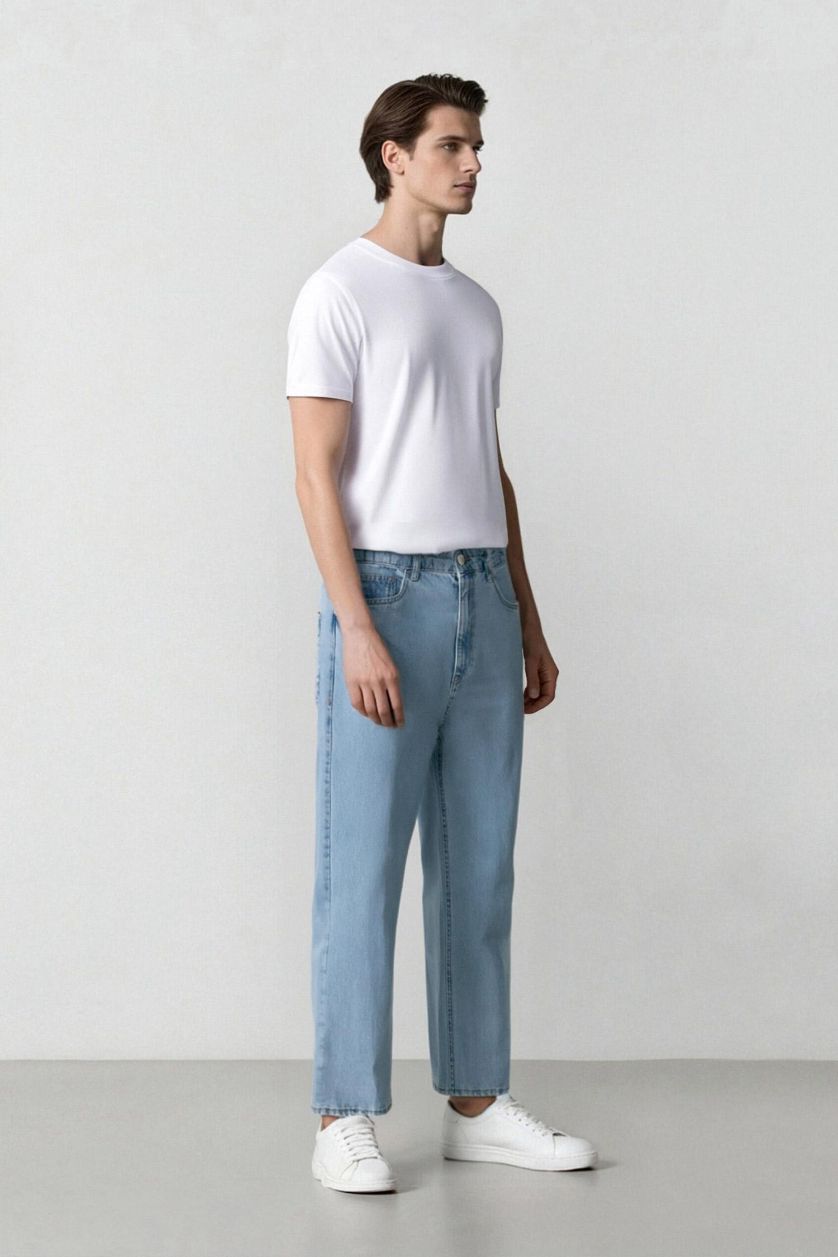 رجال أزرق فاتح بنطلون جينز سليم فيت بقالب ضيق وخصر عالي