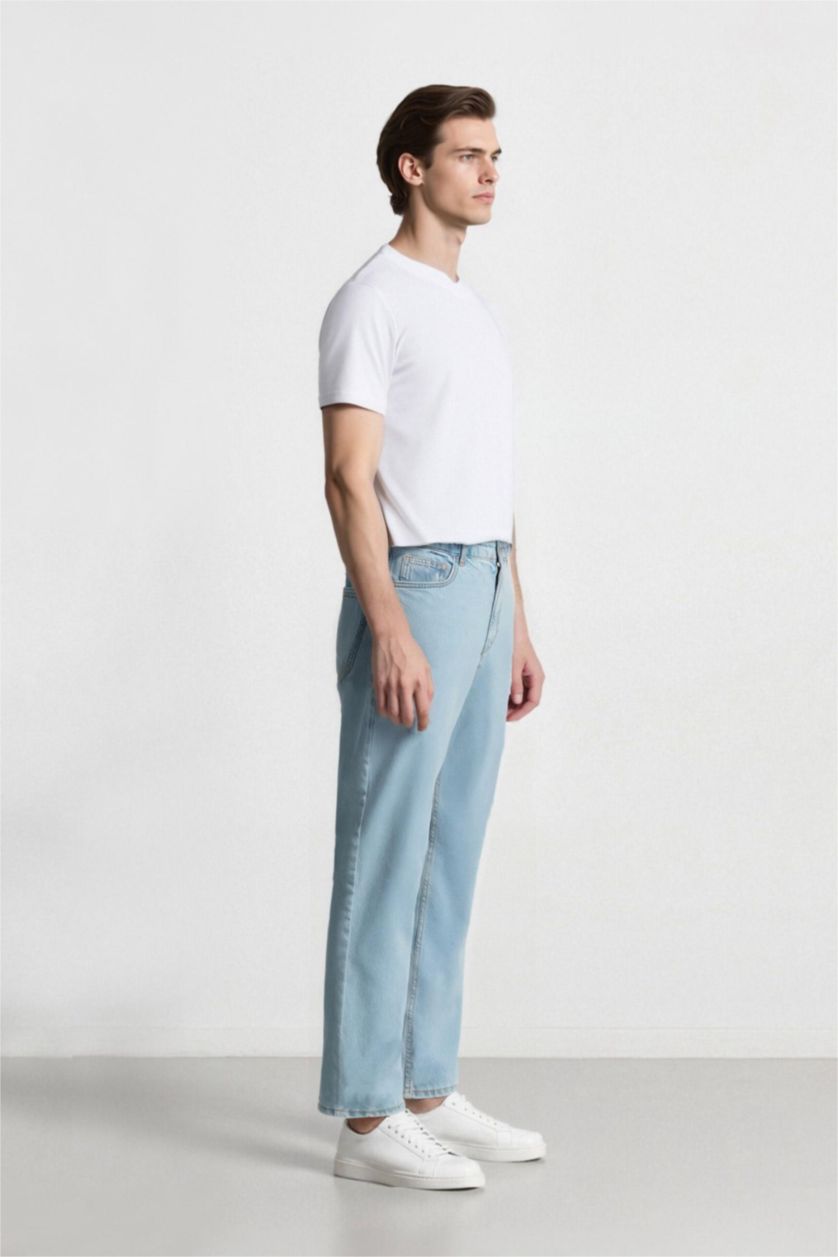 رجال أزرق فاتح بنطلون جينز سليم فيت بقالب ضيق وخصر عالي