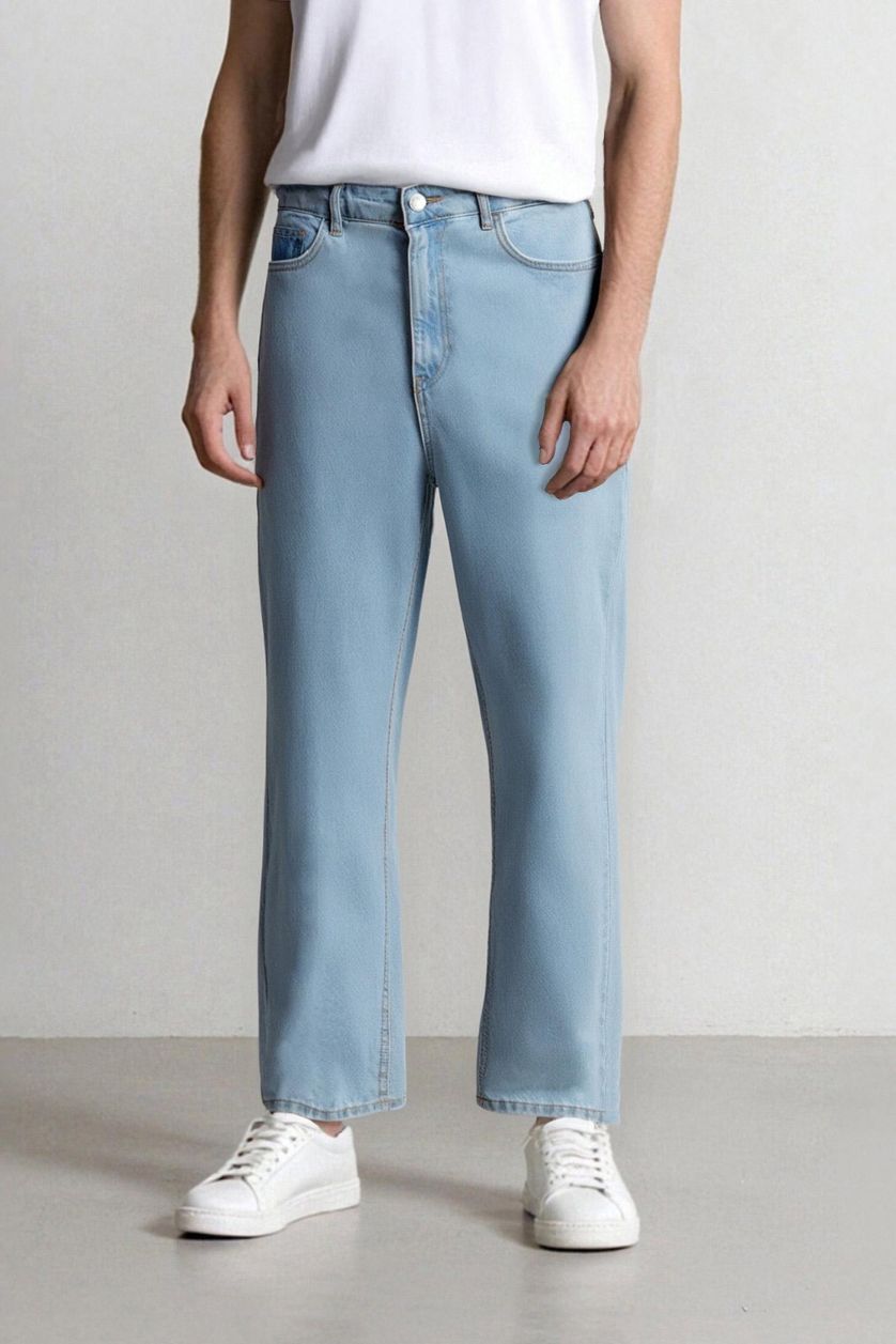 رجال أزرق فاتح بنطلون جينز سليم فيت بقالب ضيق وخصر عالي
