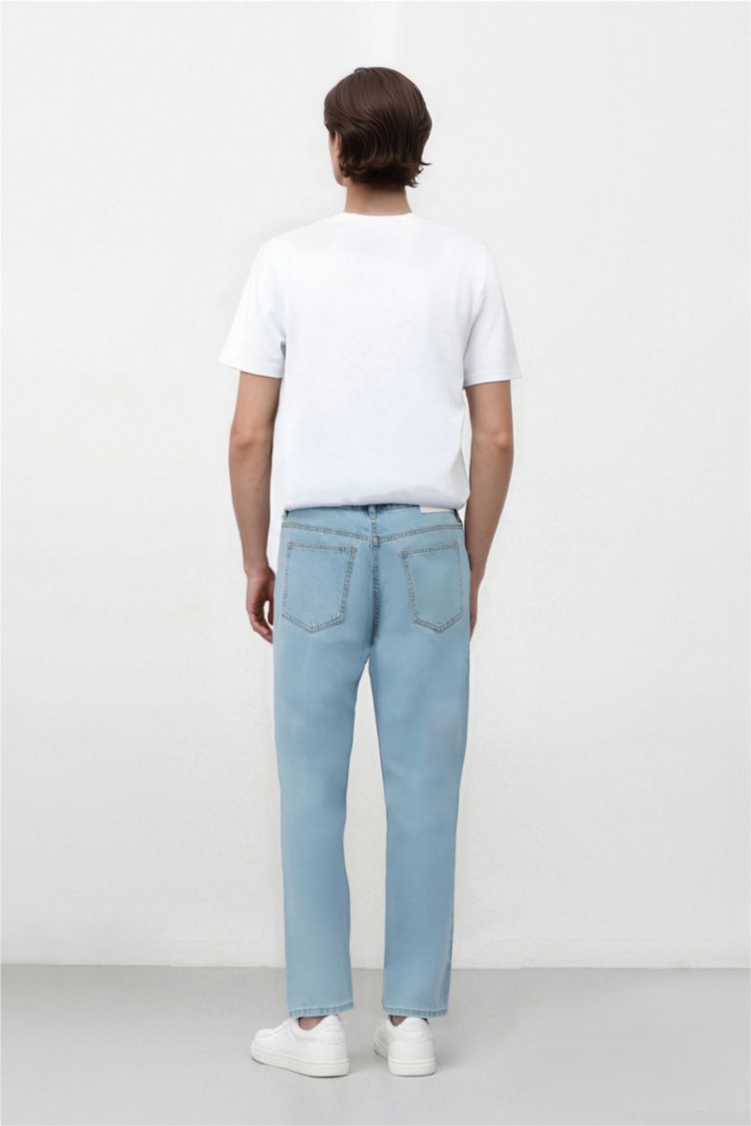 رجال أزرق فاتح بنطلون جينز سليم فيت بقالب ضيق وخصر عالي