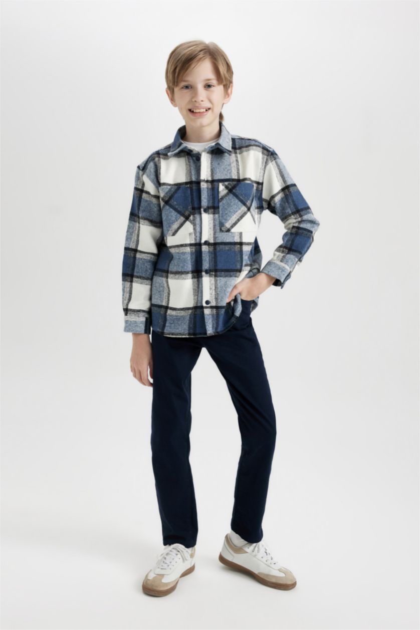 GARÇONS Indigo Clair Chemise Oversize à Manches Longues en Tricot Flanelle pour Garçon