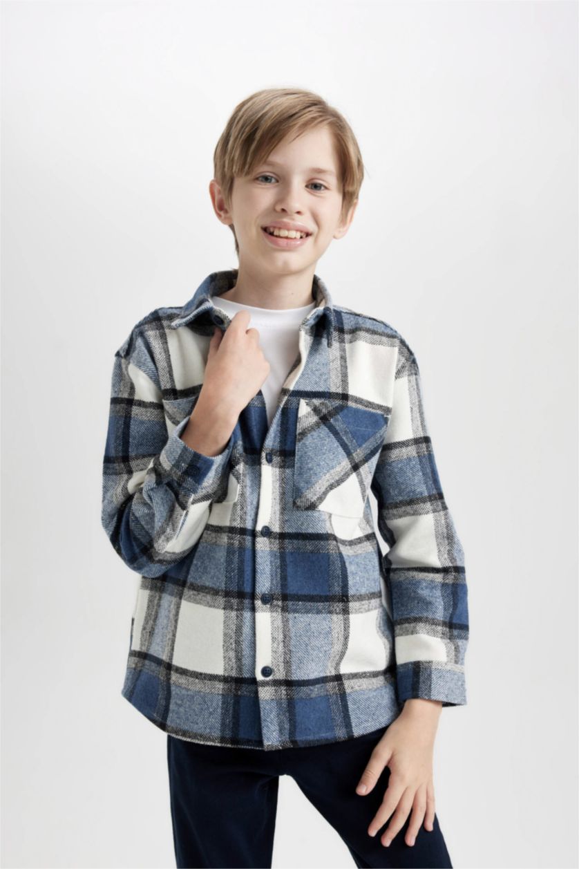 GARÇONS Indigo Clair Chemise Oversize à Manches Longues en Tricot Flanelle pour Garçon