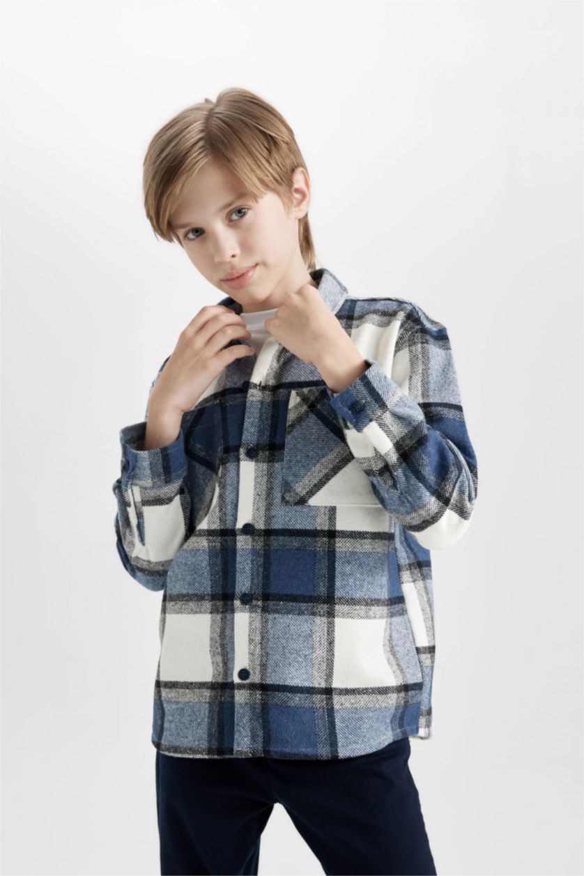 GARÇONS Indigo Clair Chemise Oversize à Manches Longues en Tricot Flanelle pour Garçon