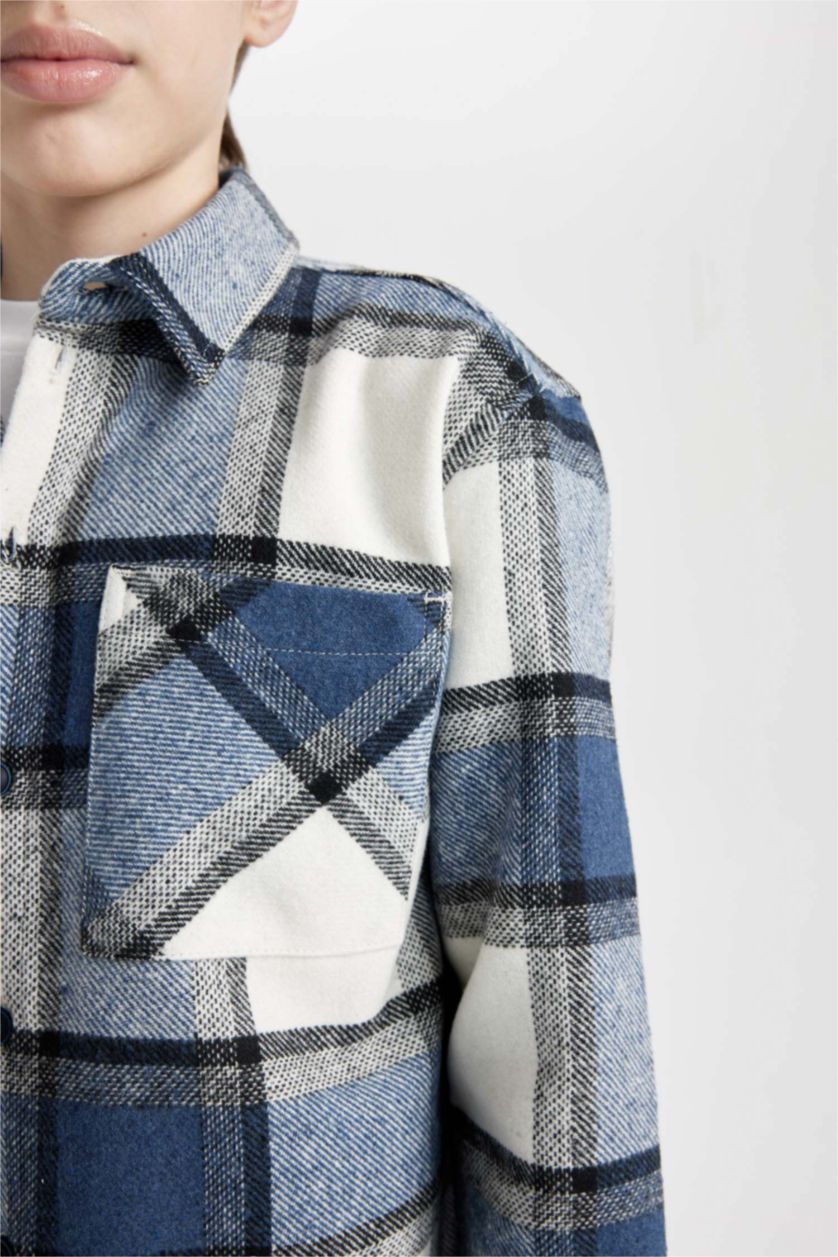 GARÇONS Indigo Clair Chemise Oversize à Manches Longues en Tricot Flanelle pour Garçon