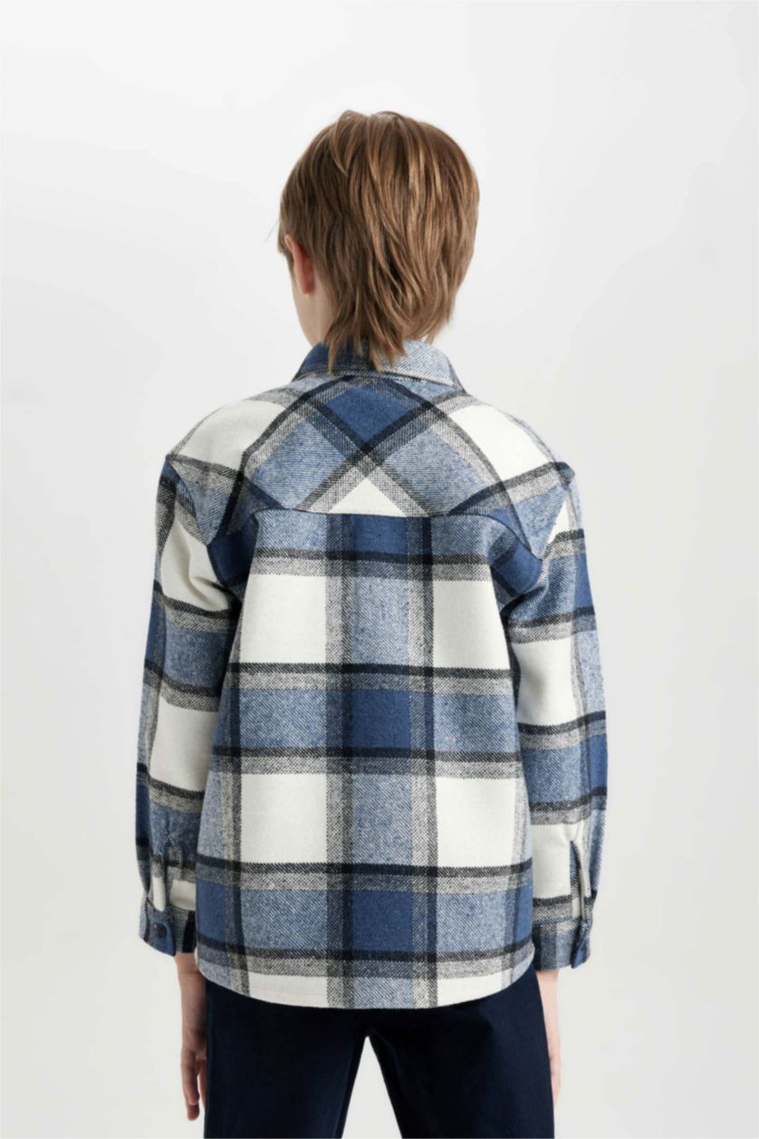 GARÇONS Indigo Clair Chemise Oversize à Manches Longues en Tricot Flanelle pour Garçon