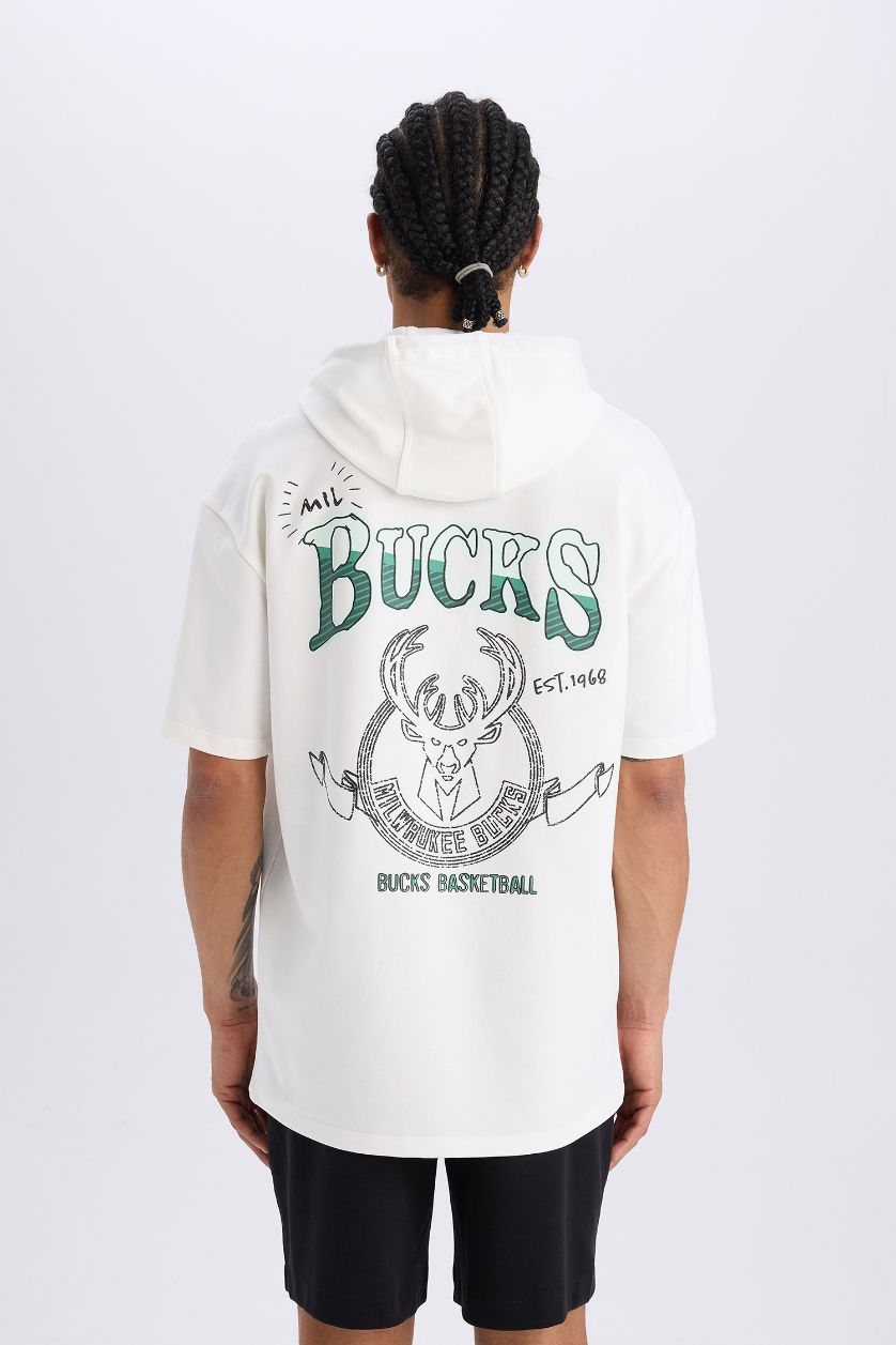 MAN Ecru DeFactoFit NBA Milwaukee Bucks Oversize Sports T-Shirt