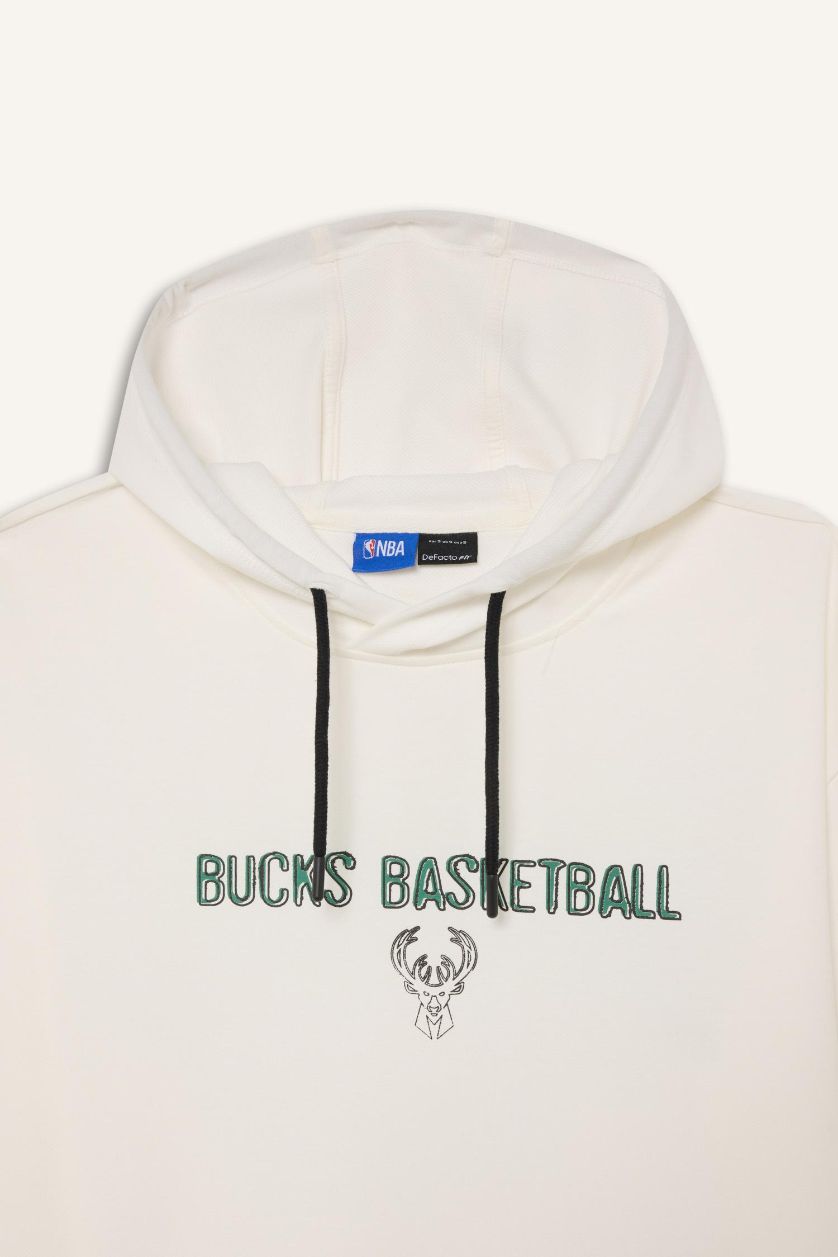 MAN Ecru DeFactoFit NBA Milwaukee Bucks Oversize Sports T-Shirt