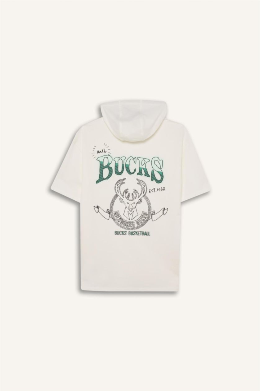 MAN Ecru DeFactoFit NBA Milwaukee Bucks Oversize Sports T-Shirt