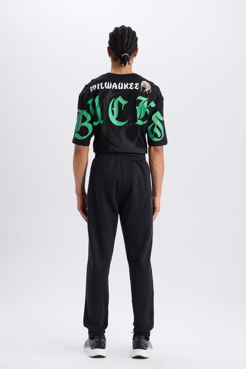MAN Black DeFactoFit NBA Milwaukee Bucks Standard Fit Thick Sports Jogger Sweatpants