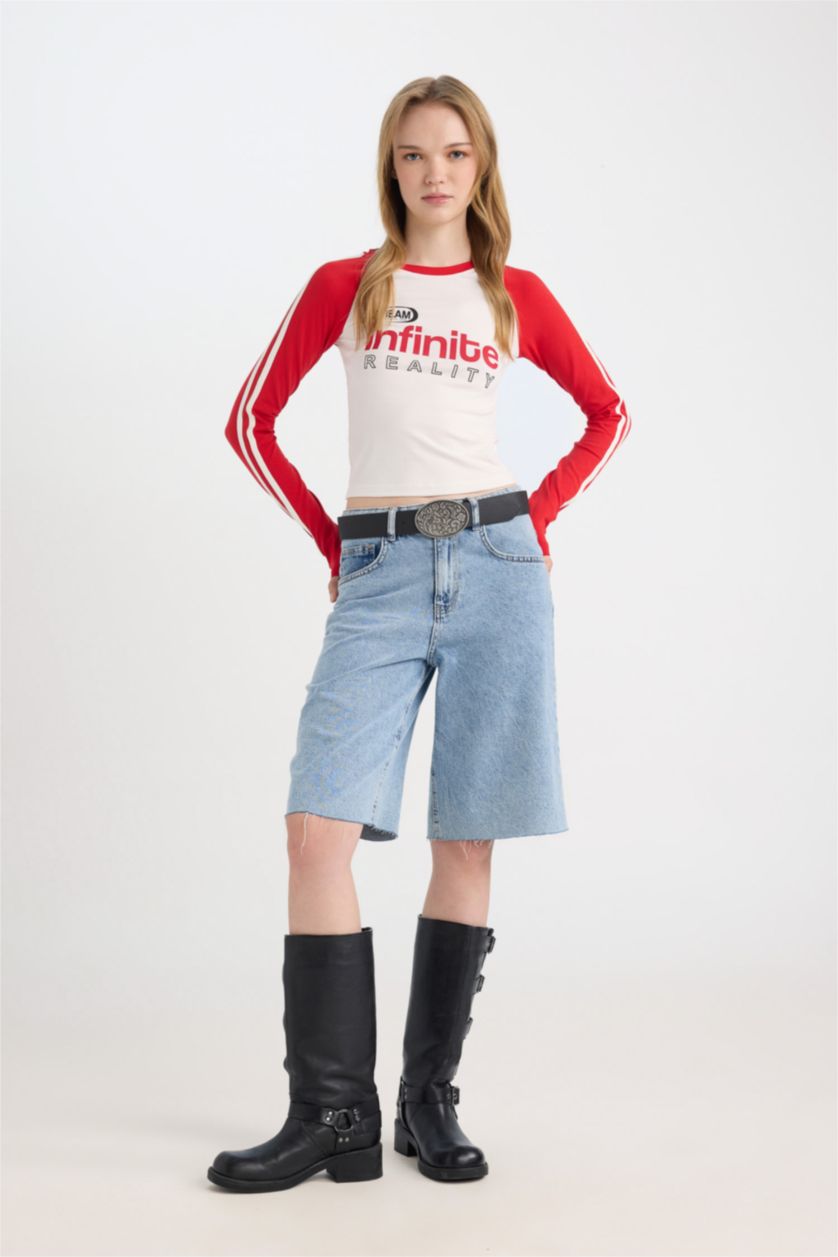 نساء أحمر تي شيرت ردن طويل سليم فيت بياخة مستديرة