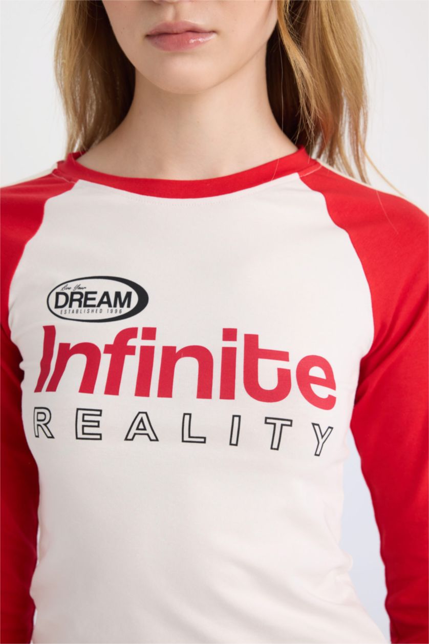 نساء أحمر تي شيرت ردن طويل سليم فيت بياخة مستديرة