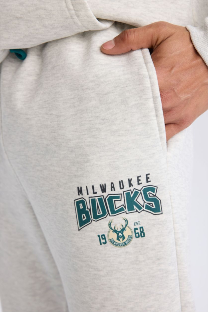 Ерлер Ашық Сұр Меланж NBA Milwaukee Bucks Лицензиялық стандарт пішім 3 көтерілген жіп Джоггер