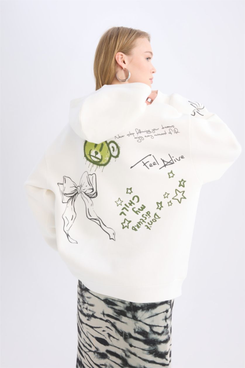 FEMME Blanc Sweat à capuche oversize avec un imprimé dans le dos