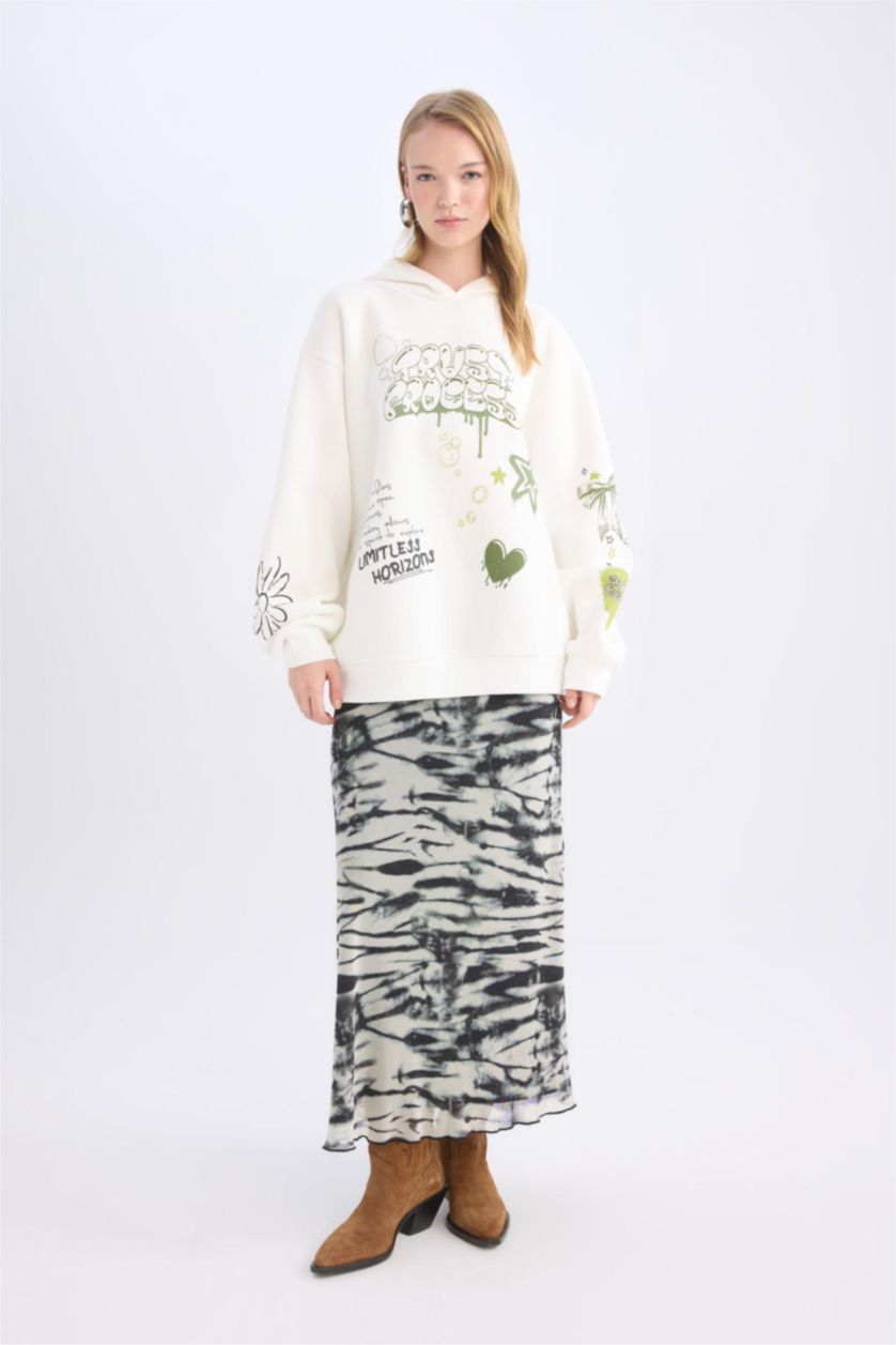 FEMME Blanc Sweat à capuche oversize avec un imprimé dans le dos