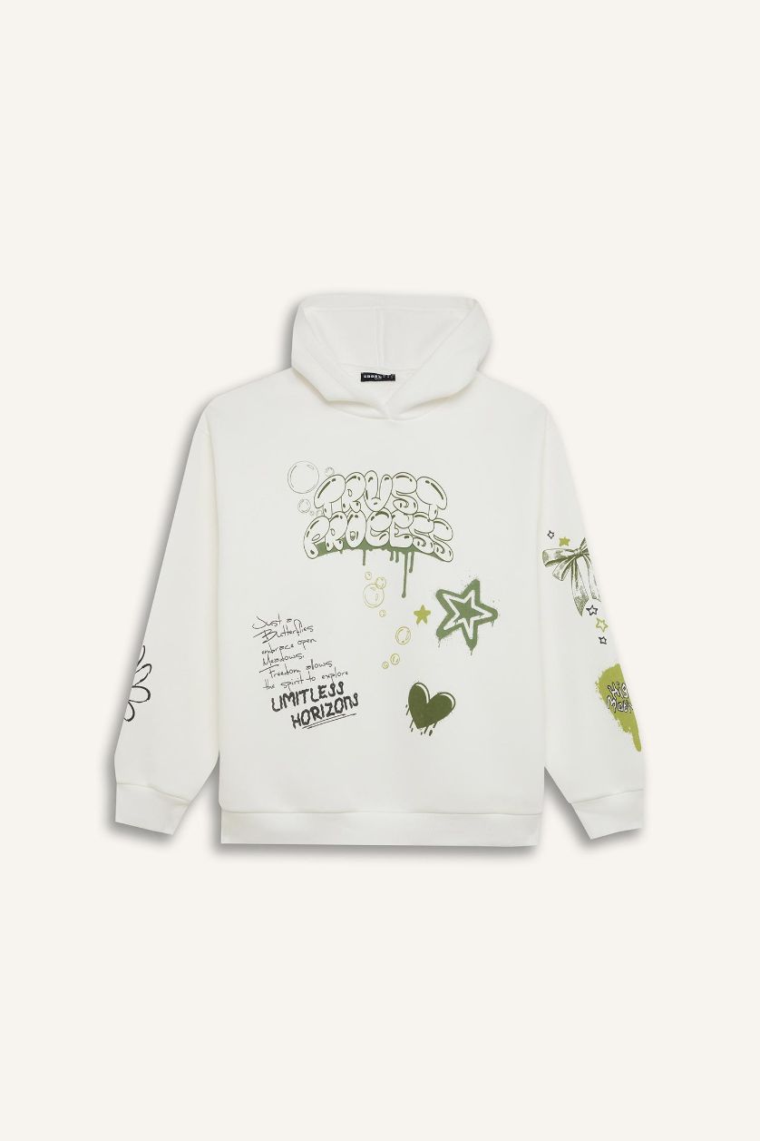 FEMME Blanc Sweat à capuche oversize avec un imprimé dans le dos