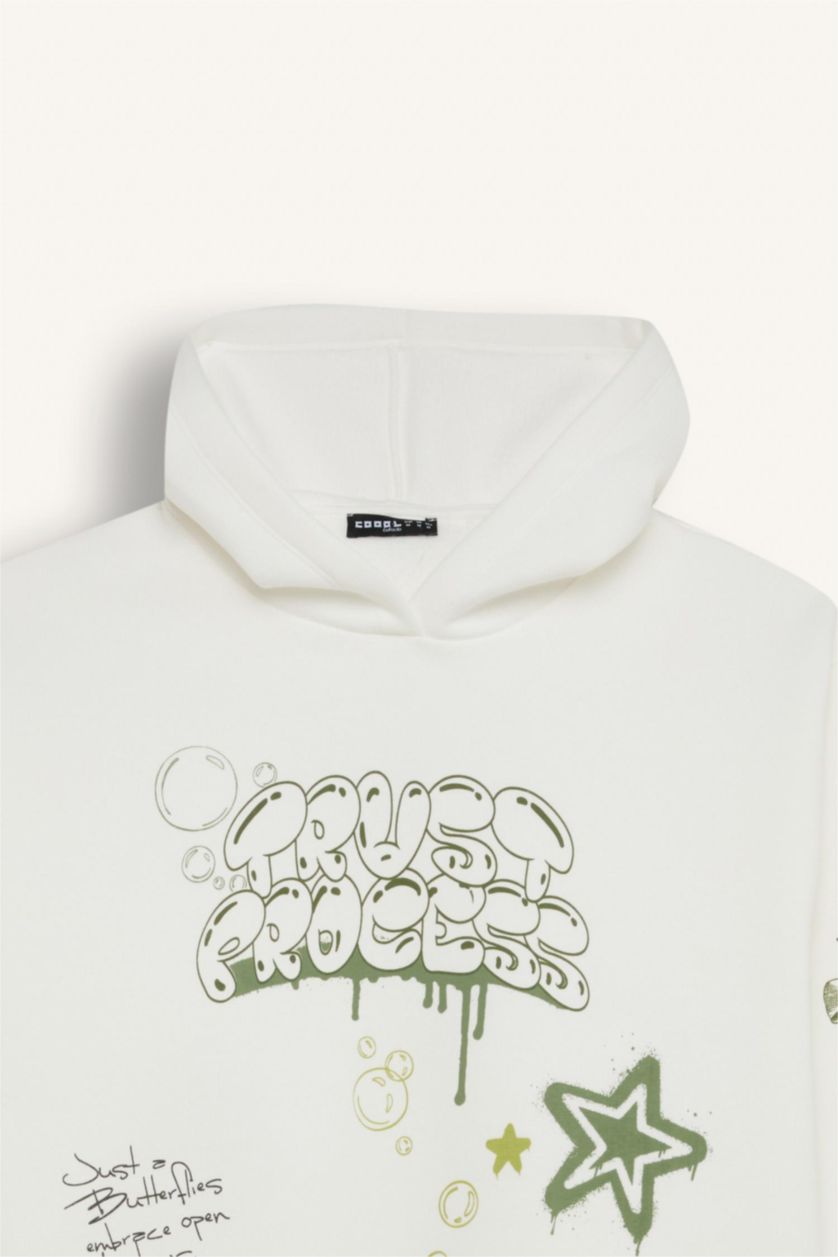 FEMME Blanc Sweat à capuche oversize avec un imprimé dans le dos