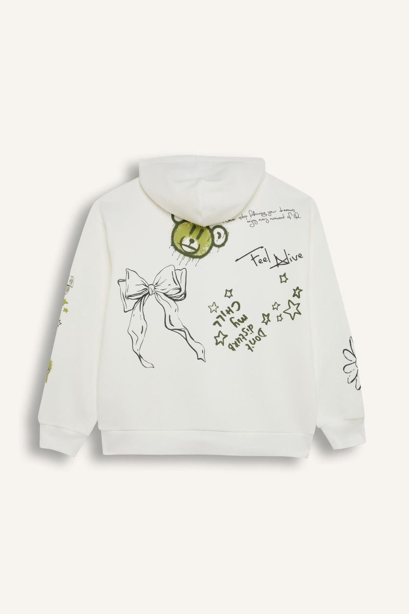 FEMME Blanc Sweat à capuche oversize avec un imprimé dans le dos