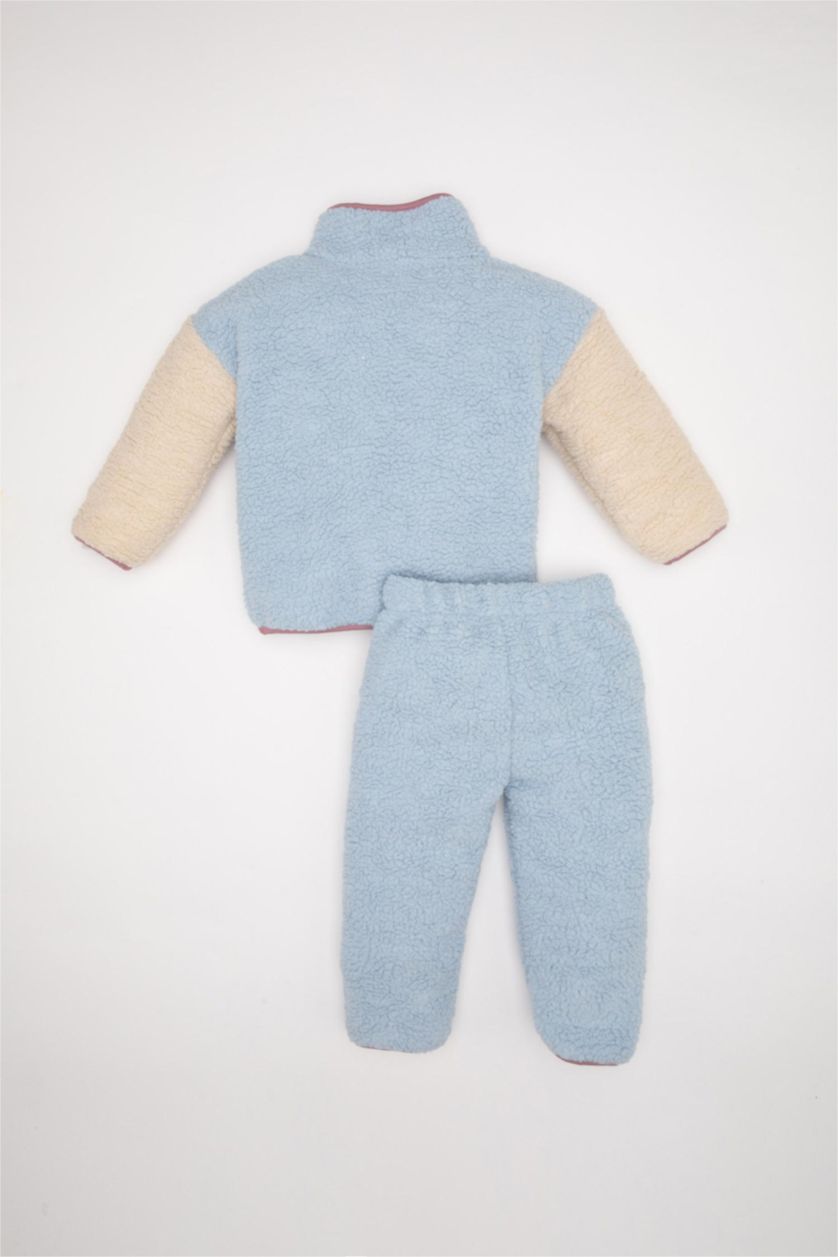 طفلة صغيرة أزرق فاتح طقم بيبي بناتي قطيفة قصة عادية سويت شيرت وبنطلون - قطعتين
