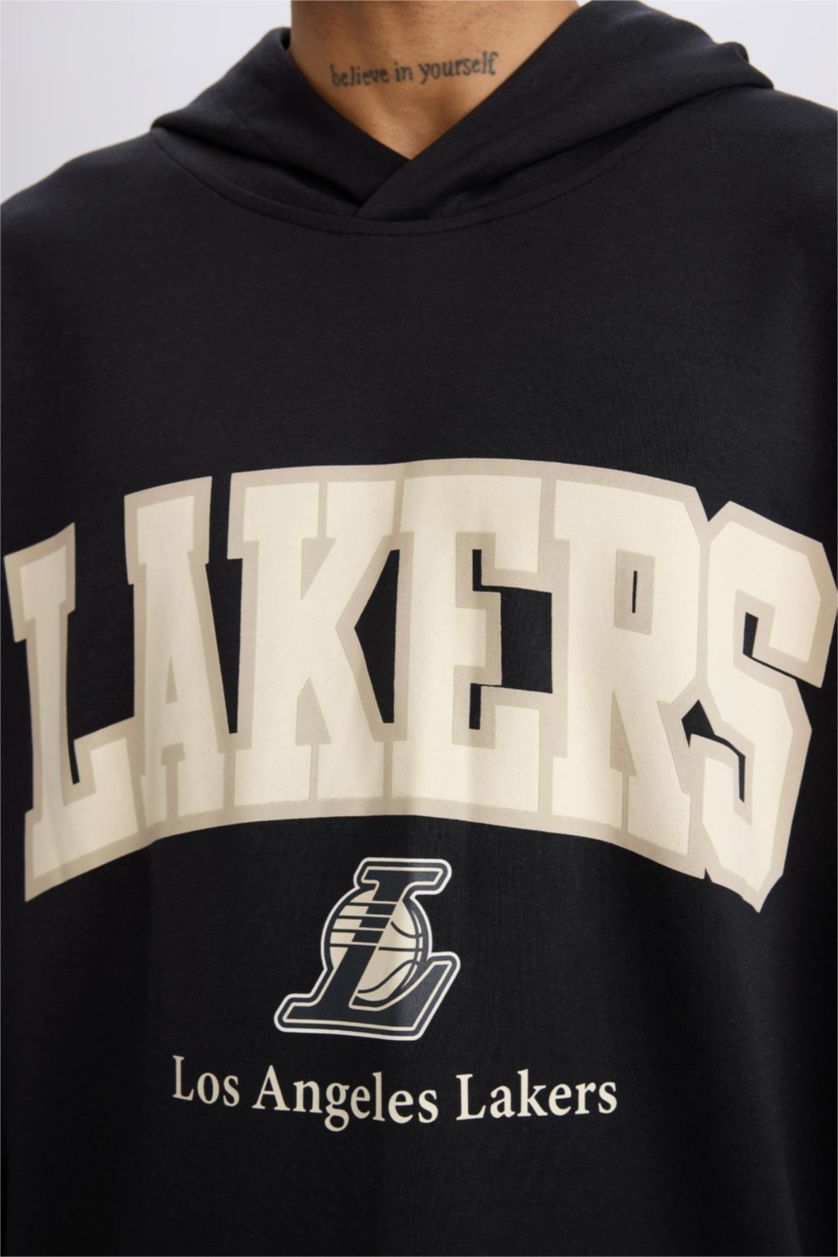 Erkek Siyah NBA Los Angeles Lakers Oversıze Kapüşonlu Skuba Dalgıç Kumaş Sweatshirt
