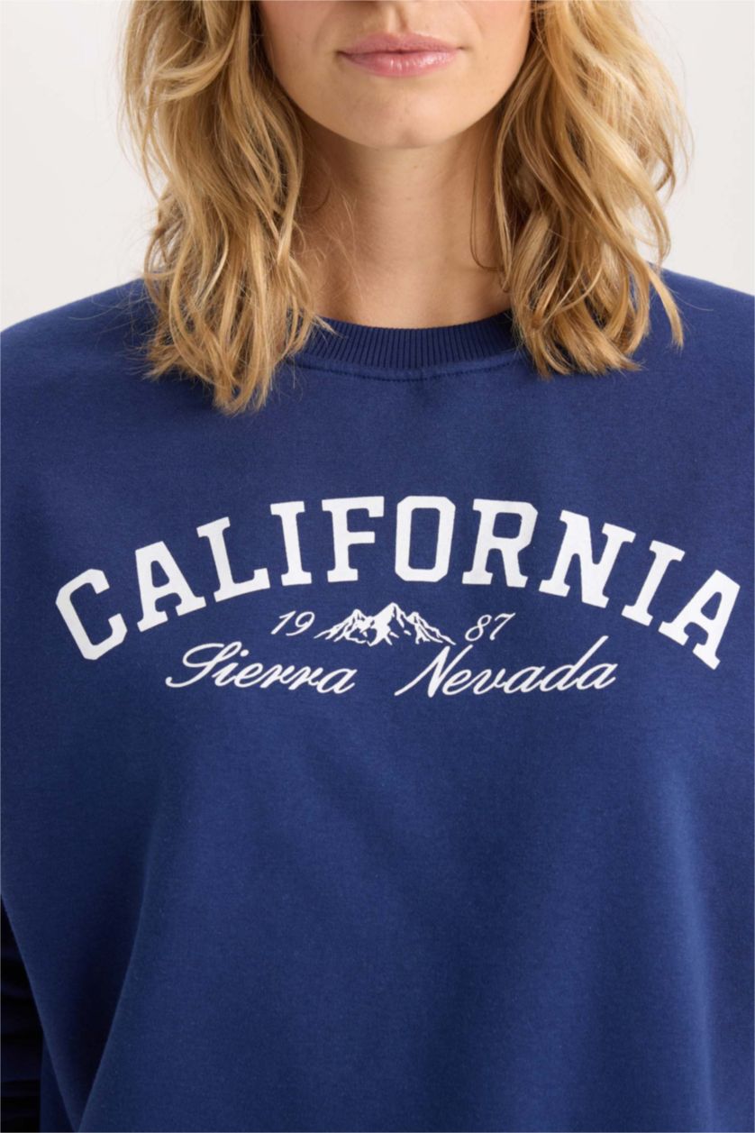 WOMAN NAVY Back to School Relax Fit Printed Thick Casual Sweatshirt