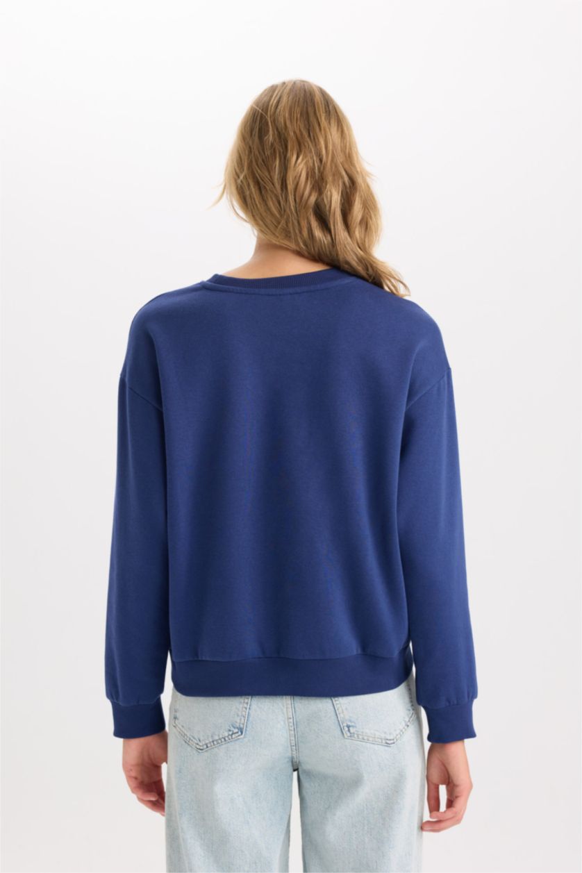 WOMAN NAVY Back to School Relax Fit Printed Thick Casual Sweatshirt