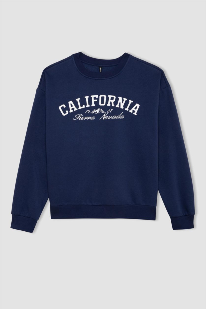 WOMAN NAVY Back to School Relax Fit Printed Thick Casual Sweatshirt