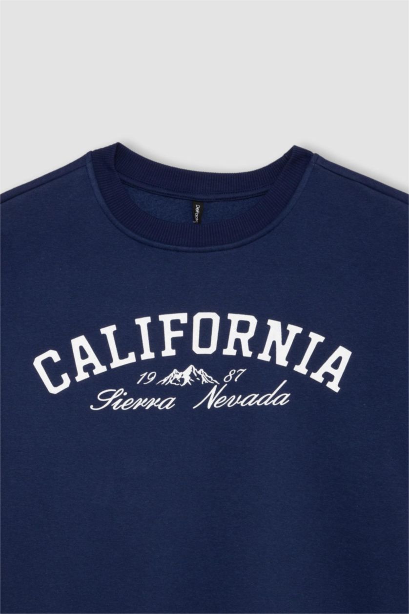 WOMAN NAVY Back to School Relax Fit Printed Thick Casual Sweatshirt