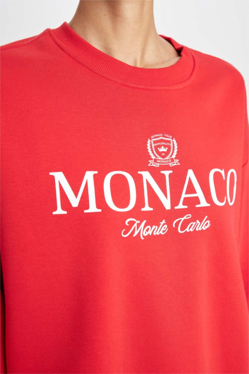 نساء أحمر سويت شيرت كاجوال احمر قصة مريحة برقبة مستديرة