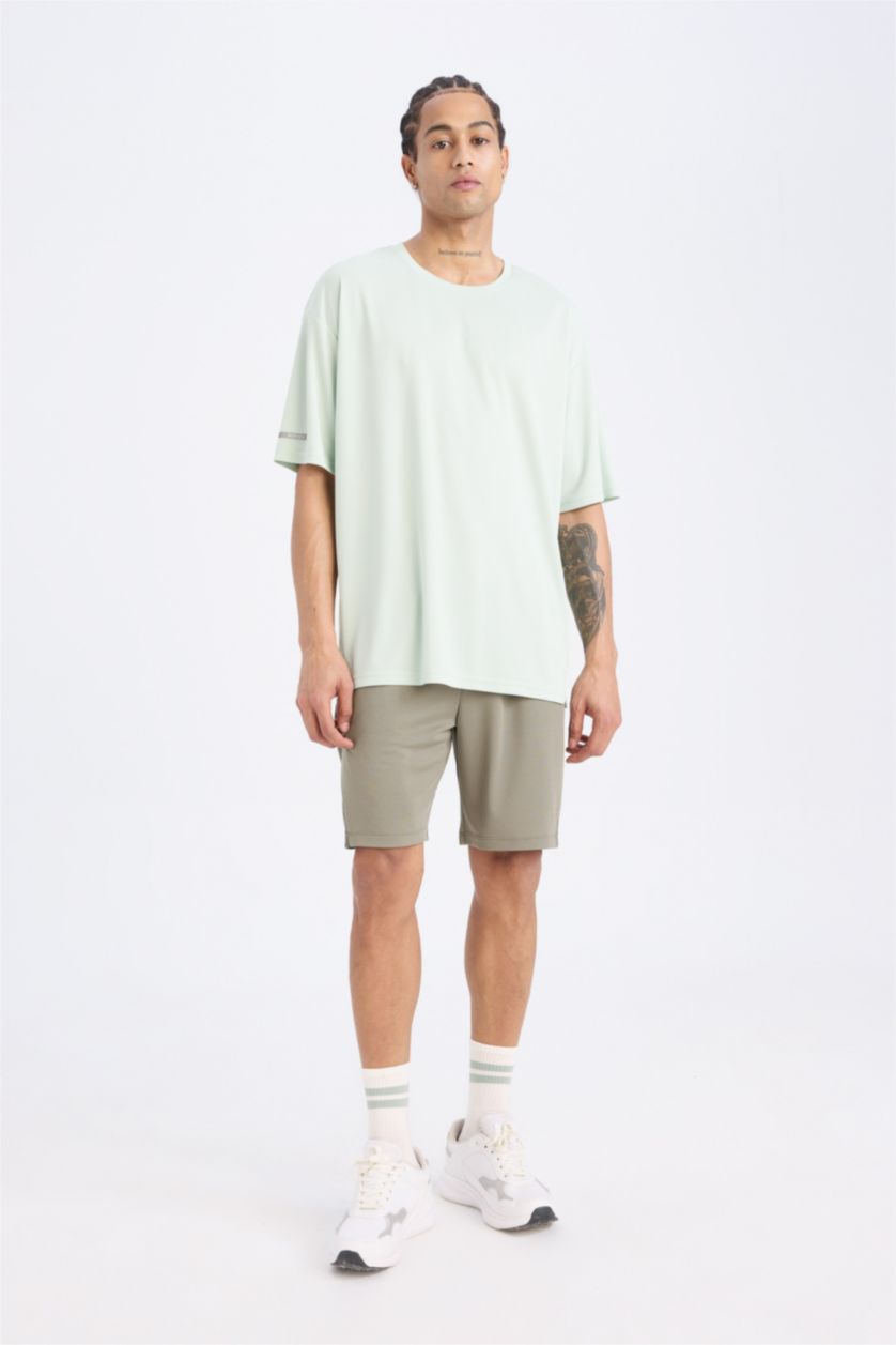 Erkek Mint Hızlı Kuruyan Boxy Fit Bisiklet Yaka Baskılı Sporcu Kısa Kollu Tişört