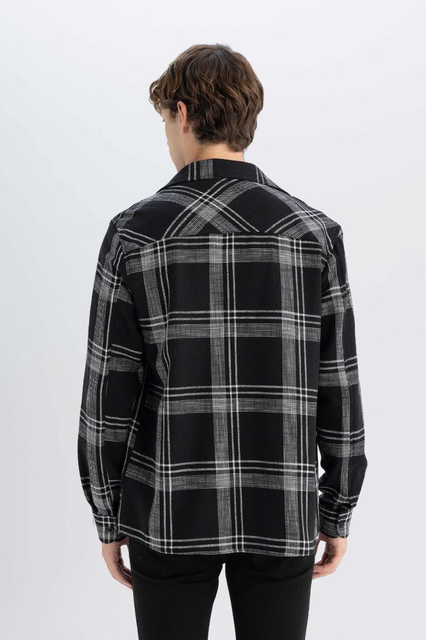 Erkek Antrasit %100 Pamuk Regular Fit Kareli Oduncu Flanel Uzun Kollu Gömlek