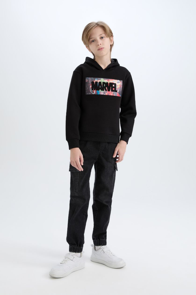 Erkek Çocuk - Genç Erkek Siyah Marvel Avengers Kapüşonlu Sweatshirt Erkek Çocuk
