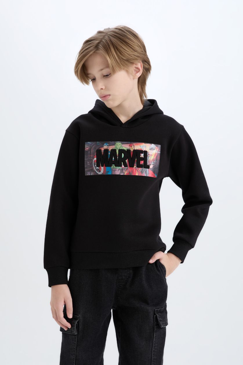 Erkek Çocuk - Genç Erkek Siyah Marvel Avengers Kapüşonlu Sweatshirt Erkek Çocuk