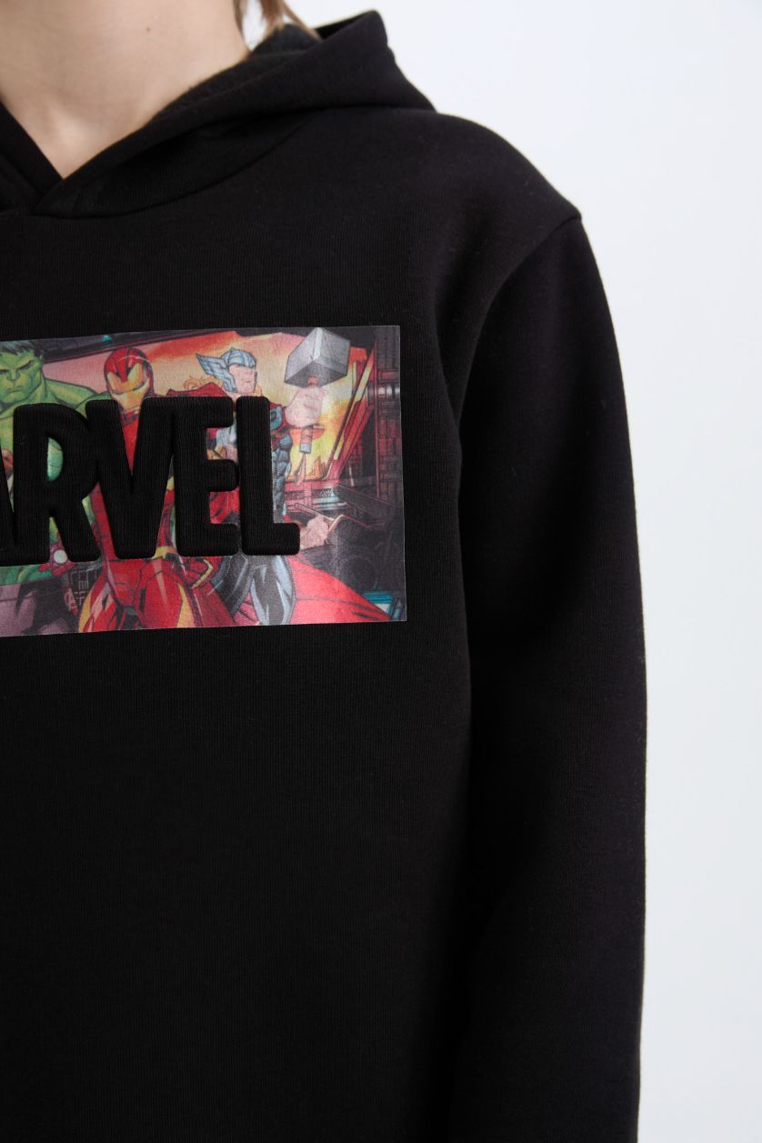 Erkek Çocuk - Genç Erkek Siyah Marvel Avengers Kapüşonlu Sweatshirt Erkek Çocuk