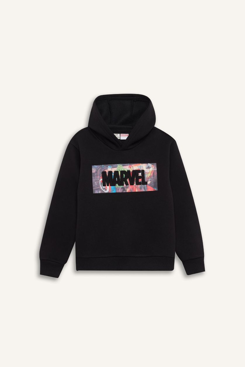 Erkek Çocuk - Genç Erkek Siyah Marvel Avengers Kapüşonlu Sweatshirt Erkek Çocuk