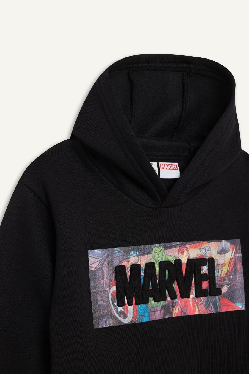 Erkek Çocuk - Genç Erkek Siyah Marvel Avengers Kapüşonlu Sweatshirt Erkek Çocuk
