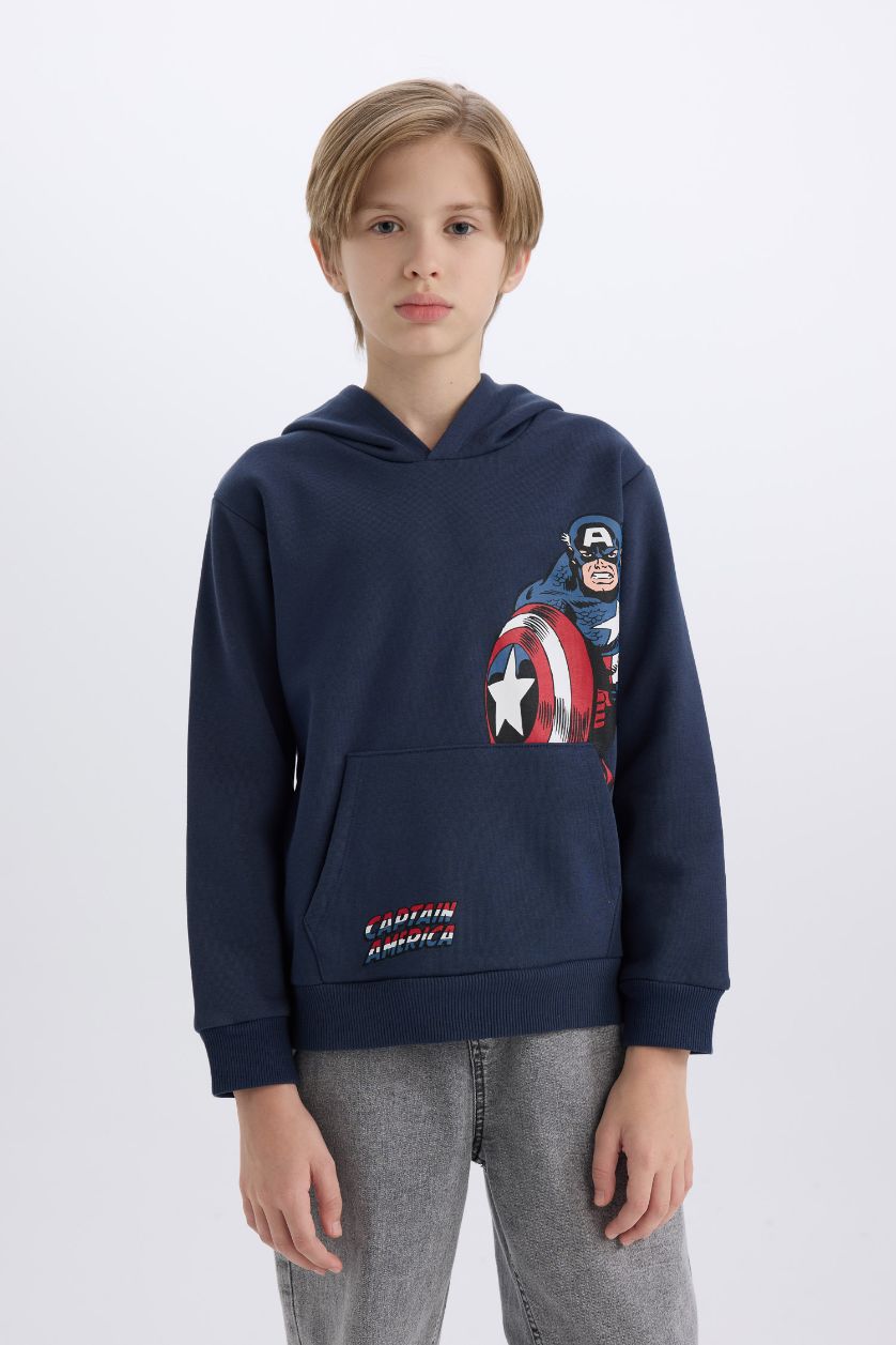 Erkek Çocuk - Genç Erkek Lacivert Marvel Kapüşonlu Kanguru Cepli Sweatshirt Erkek Çocuk