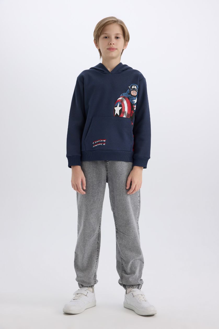 Erkek Çocuk - Genç Erkek Lacivert Marvel Kapüşonlu Kanguru Cepli Sweatshirt Erkek Çocuk