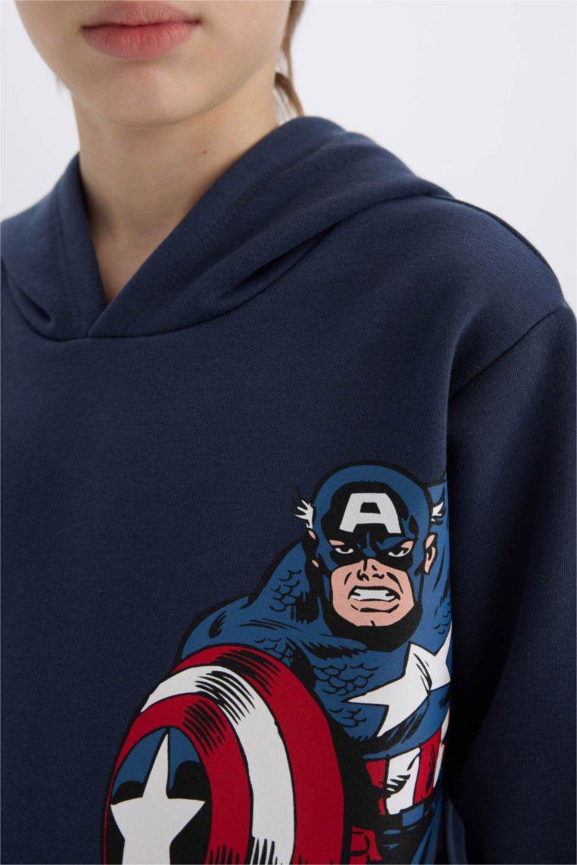 Erkek Çocuk - Genç Erkek Lacivert Marvel Kapüşonlu Kanguru Cepli Sweatshirt Erkek Çocuk