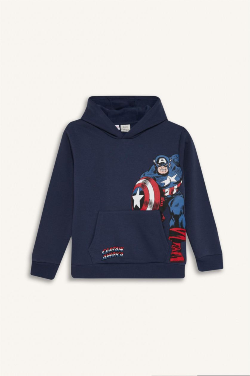Erkek Çocuk - Genç Erkek Lacivert Marvel Kapüşonlu Kanguru Cepli Sweatshirt Erkek Çocuk