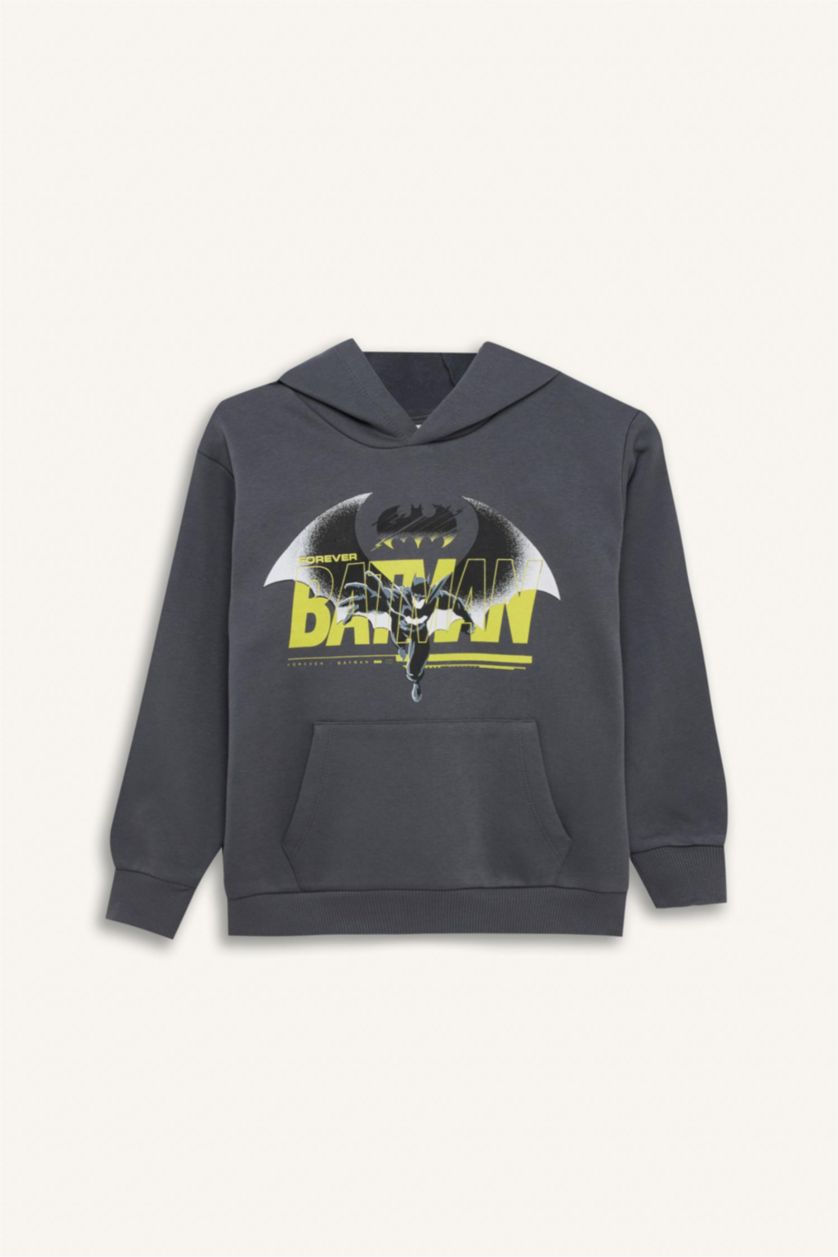 Erkek Çocuk - Genç Erkek Antrasit Batman Kapüşonlu Kanguru Cepli Sweatshirt Erkek Çocuk